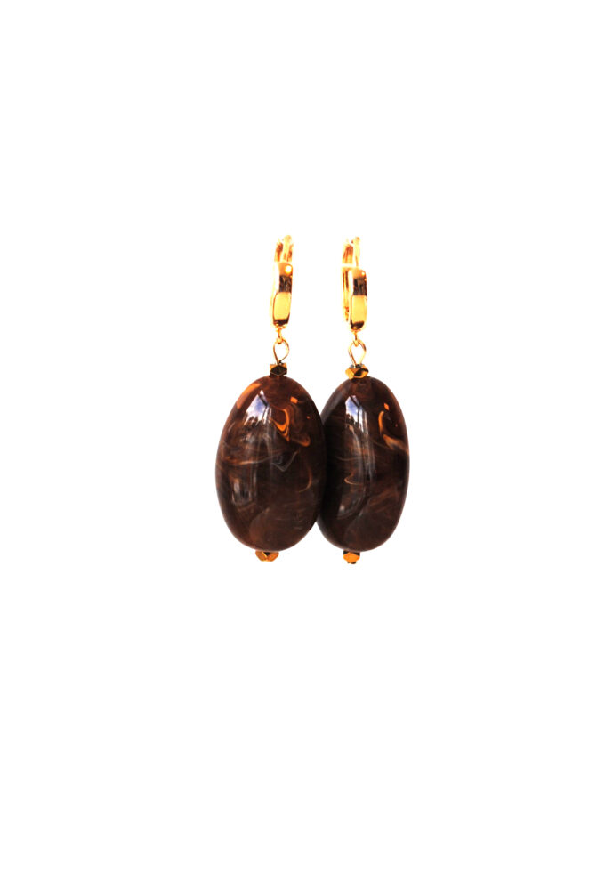 Creolen 24K goldplated met hanger donker bruin gemêleerd en edelstenen hematiet Creolen 24K goldplated met hanger donker bruin gemêleerd en edelstenen hematiet