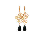 Oorbellen met tussenstuk bloemen 24K goldplated en druppel jade donker groen