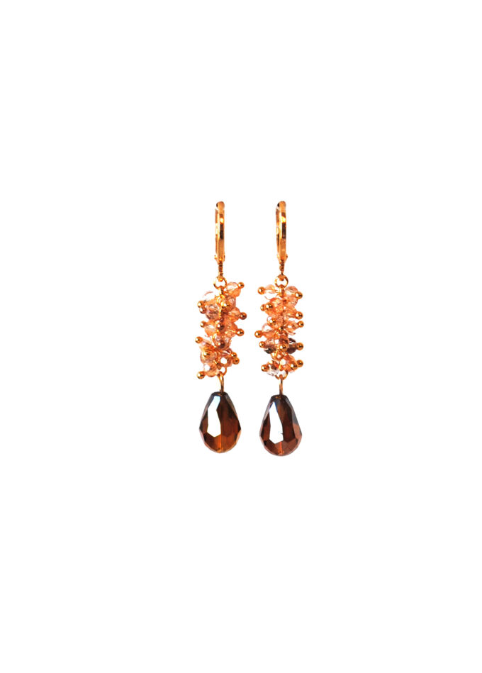 Oorbellen met crystal balletjes en druppel goud